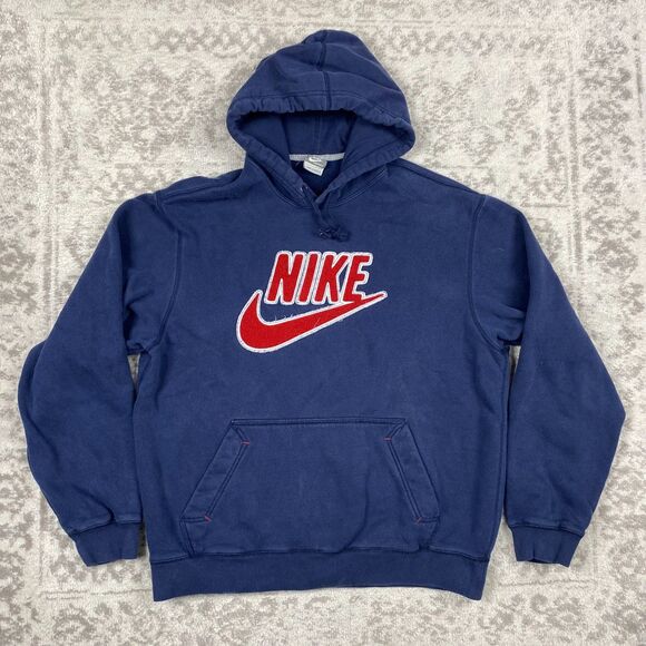 Nike Other - Vintage Nike Hoodie Mens Logo Print Embroidered Y2K Blue Pullover Size Large